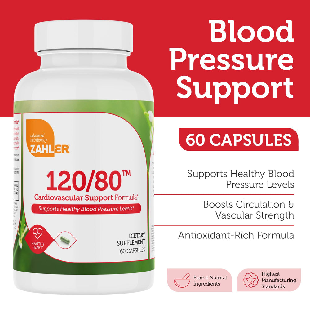 Zahler 120/80 cardiovascular formula capsules ready for daily use.