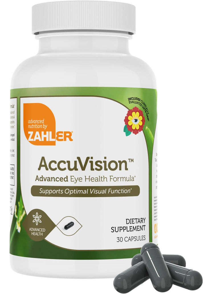 Zahler AccuVision bottle back with ingredients overview for informed supplementation