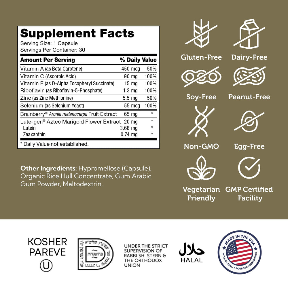 Zahler AccuVision cap label highlighting kosher pareve status and product details