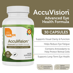 Zahler AccuVision capsules shown as dietary supplement for daily use