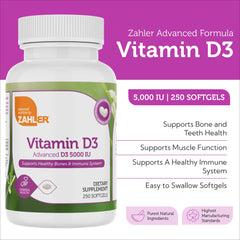 Zahler Vitamin D3 softgels capsules close-up highlighting potency and purity.