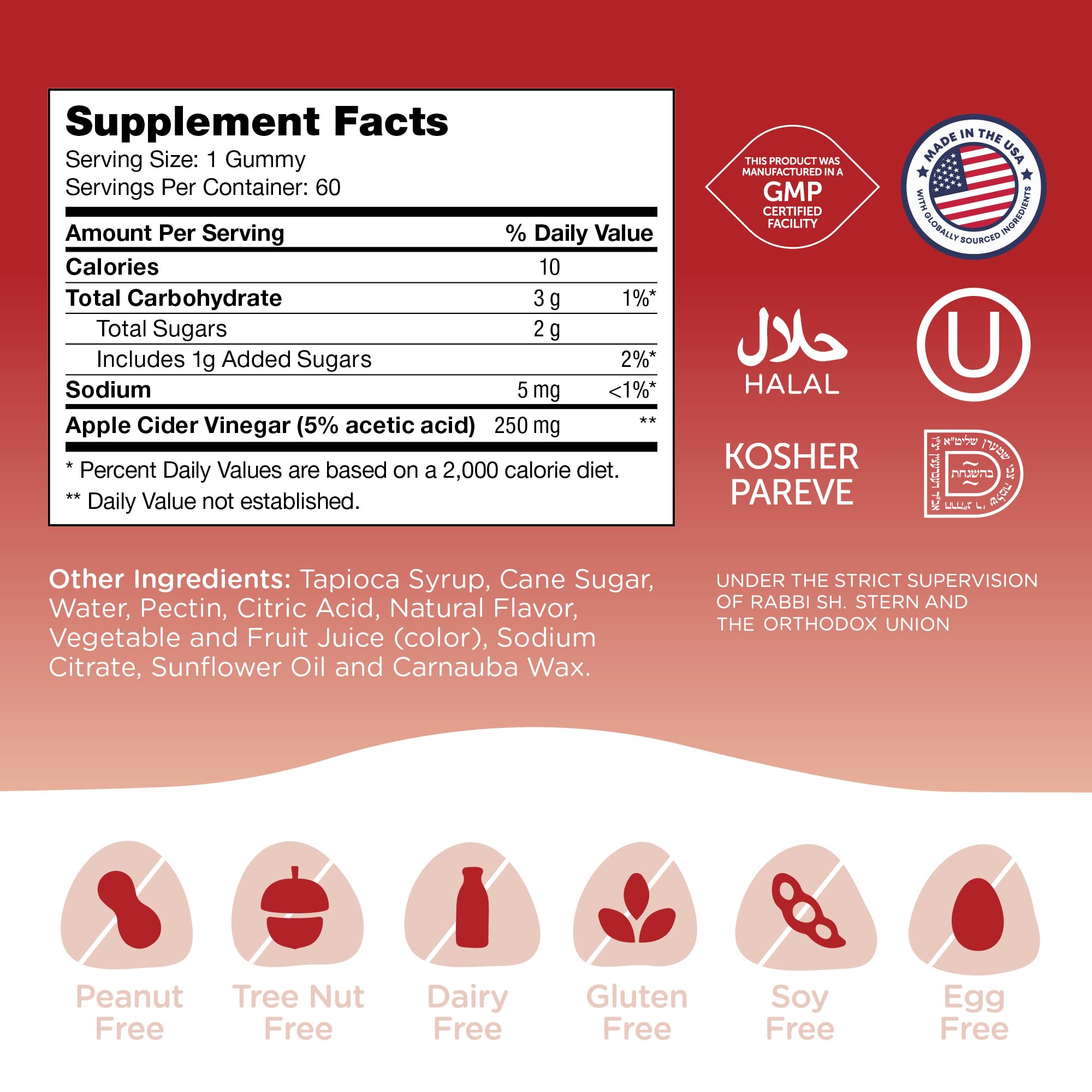 Zahler Apple Cider Vinegar Gummies allergen-free formula for sensitive diets