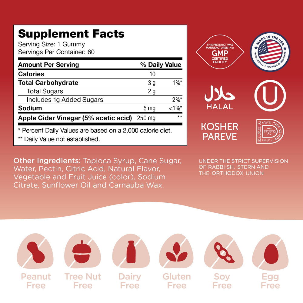 Zahler Apple Cider Vinegar Gummies allergen-free formula for sensitive diets