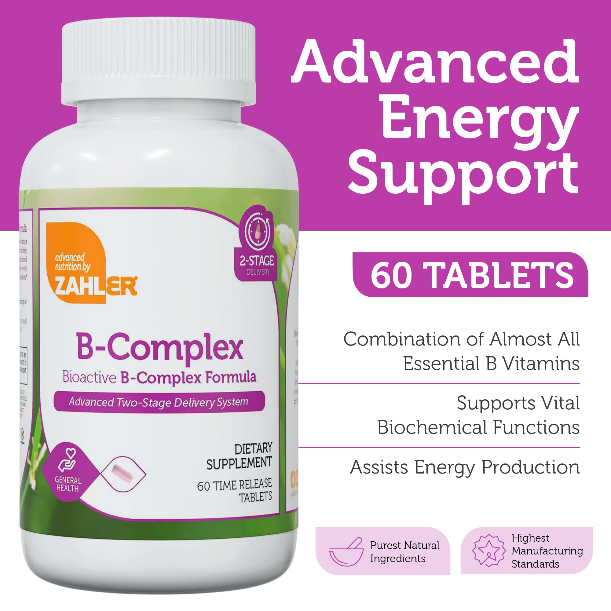 Zahler B-Complex tablets close-up for daily energy and nerve support