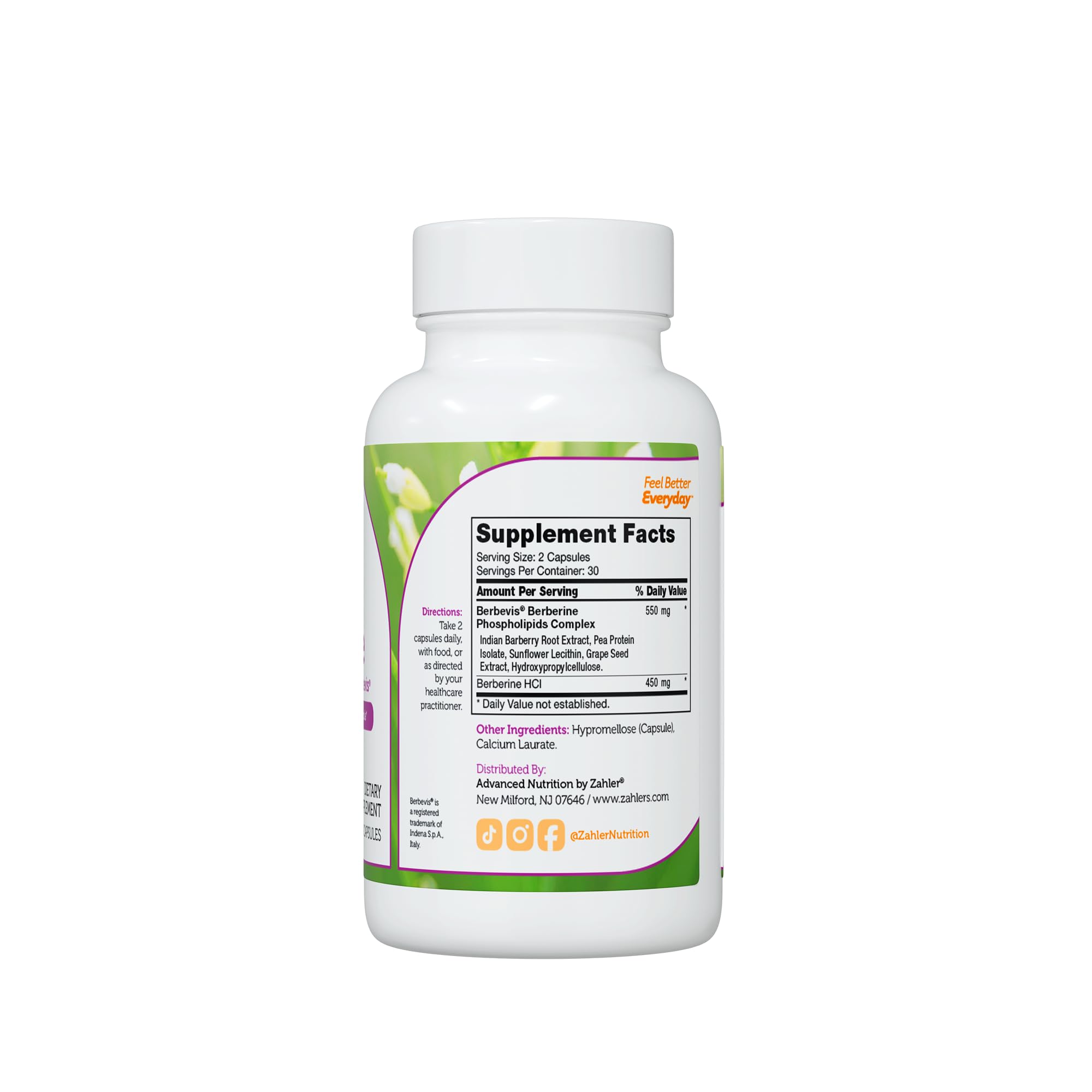 Zahler Berberine HCl capsules shown for targeted glucose support