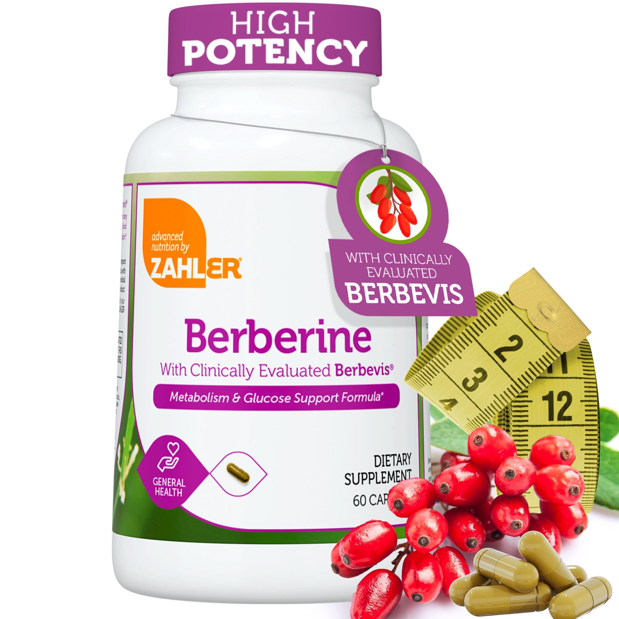 Zahler Berberine Berbevis bottle displaying clinically evaluated absorption-enhancing blend
