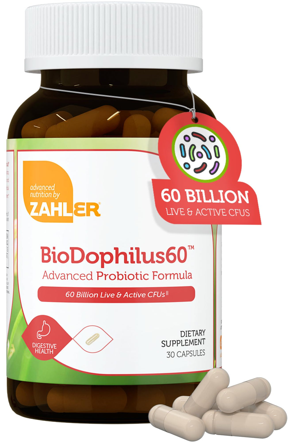 Zahler Biodophilus bottle front view highlighting probiotic support for digestion.