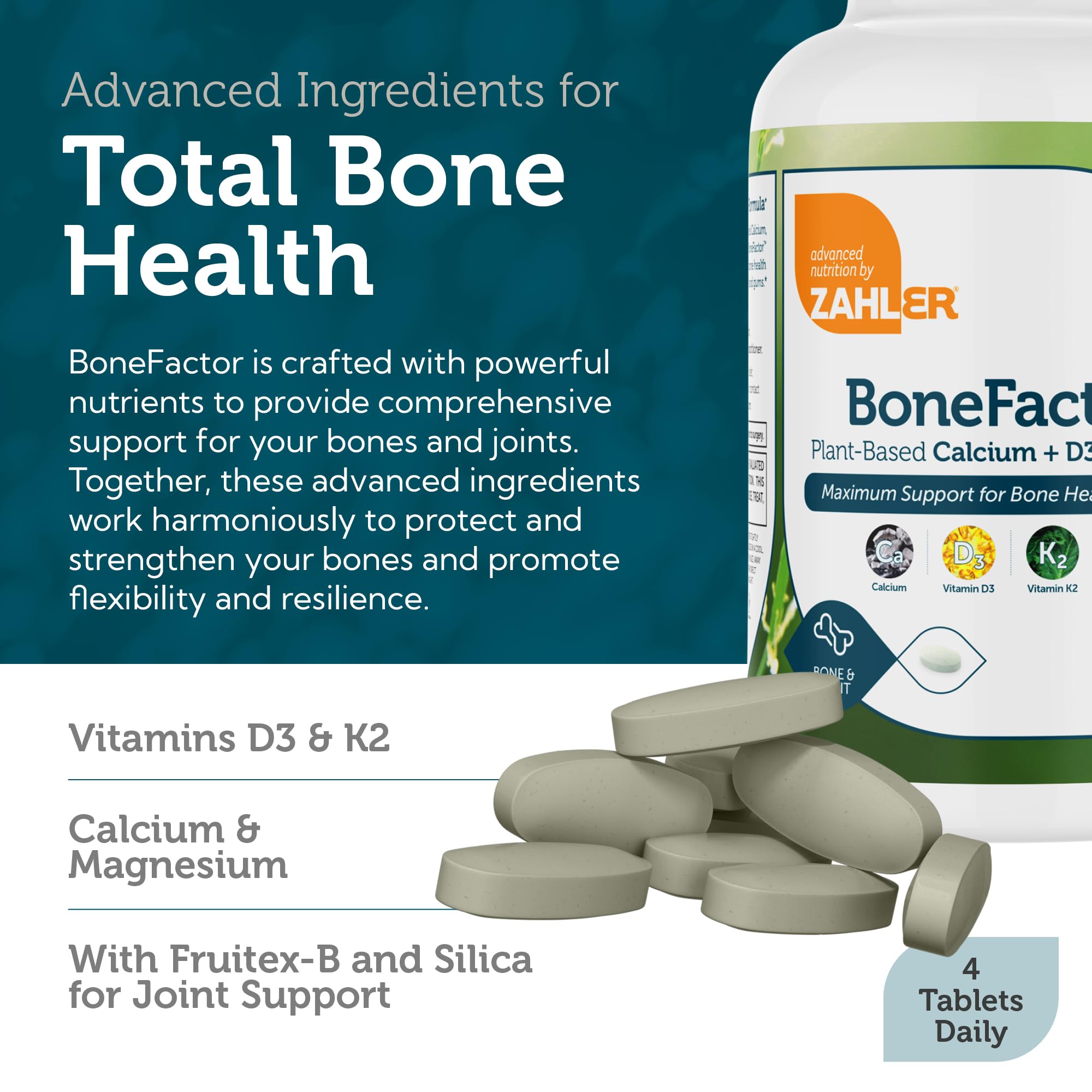 Zahler BoneFactor capsules preview joint and teeth support ingredients.