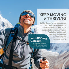 Daily dose spoon with Zahler BoneFactor emphasizing magnesium and silica benefits.