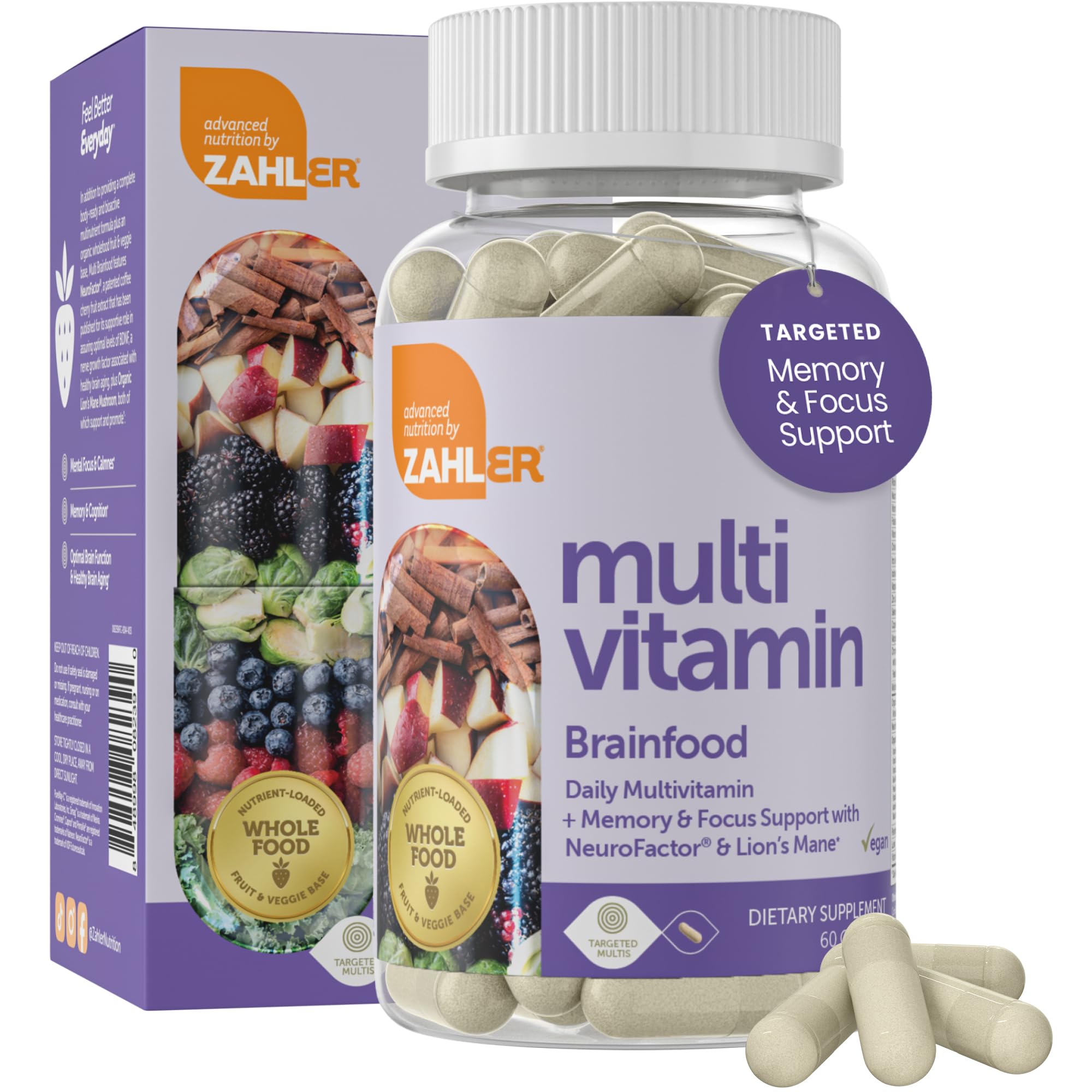 Zahler Brainfood capsules closeup highlights capsules and clear branding