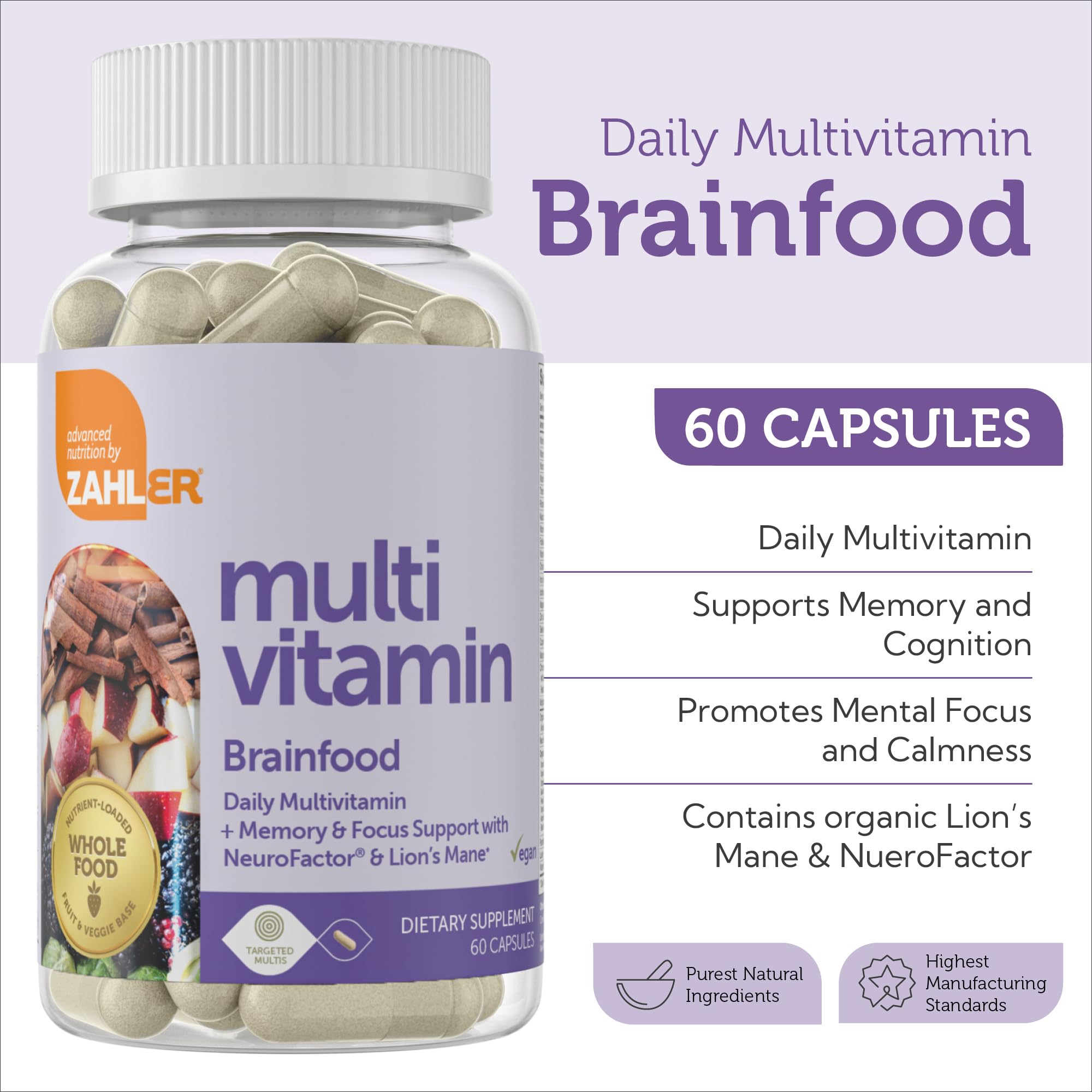 Zahler Brainfood label details highlight Lion's Mane and NeuroFactor ingredients