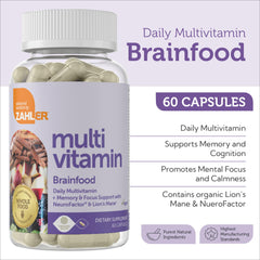Zahler Brainfood label details highlight Lion's Mane and NeuroFactor ingredients