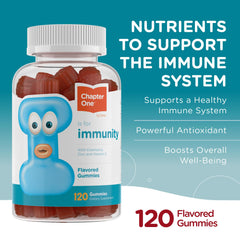 Zahler Chapter One Kids gummy serving on hand for a convenient daily immune boost.
