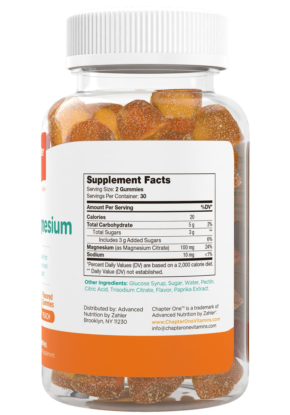 Zahler Chapter One Magnesium Gummies kids chewing with peach flavor