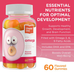 Serving of Zahler Chapter One Omega 3 Gummies highlighting kid-friendly chewable format