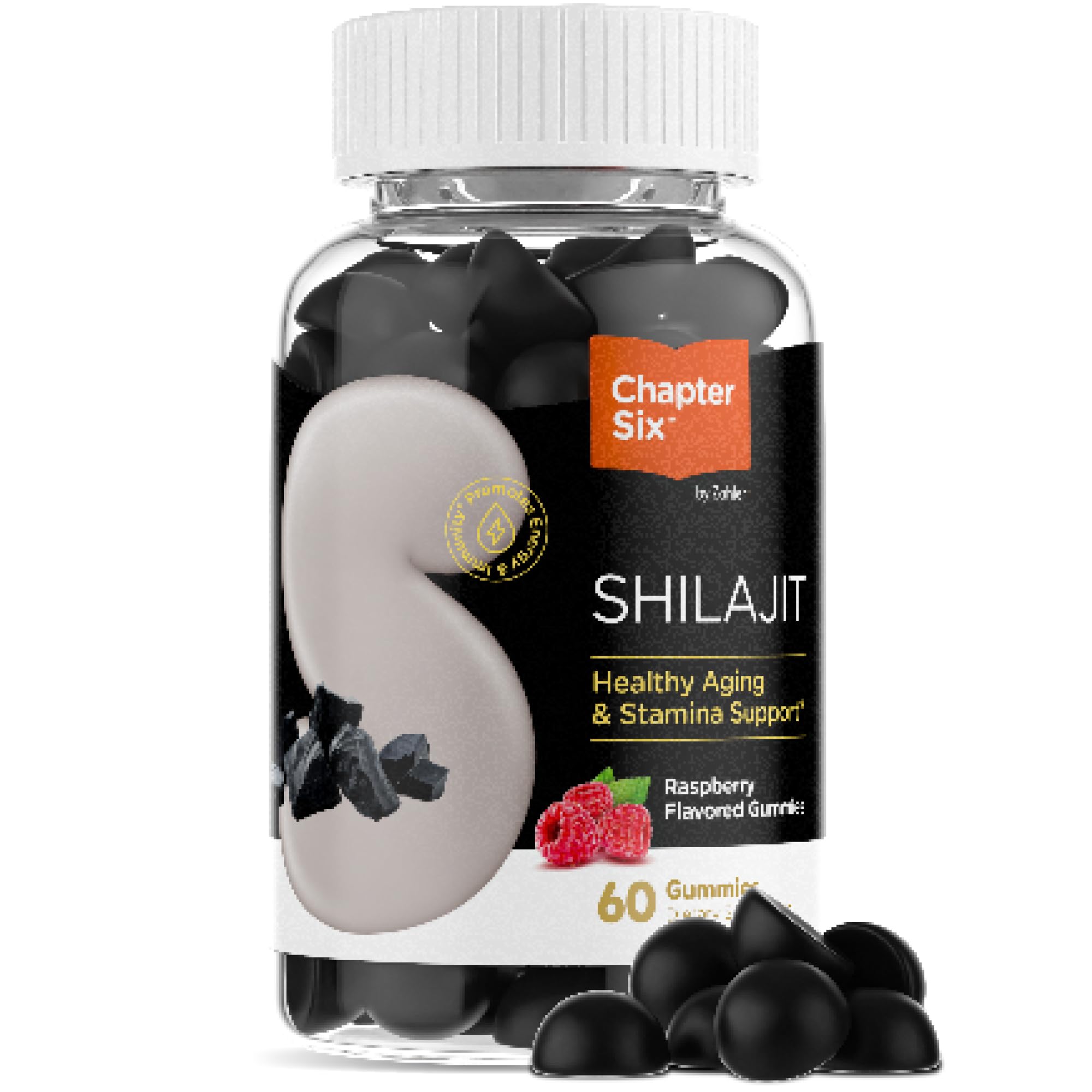 Zahler Chapter One Shilajit Gummies raspberry packaging emphasizing gluten-free, non-GMO