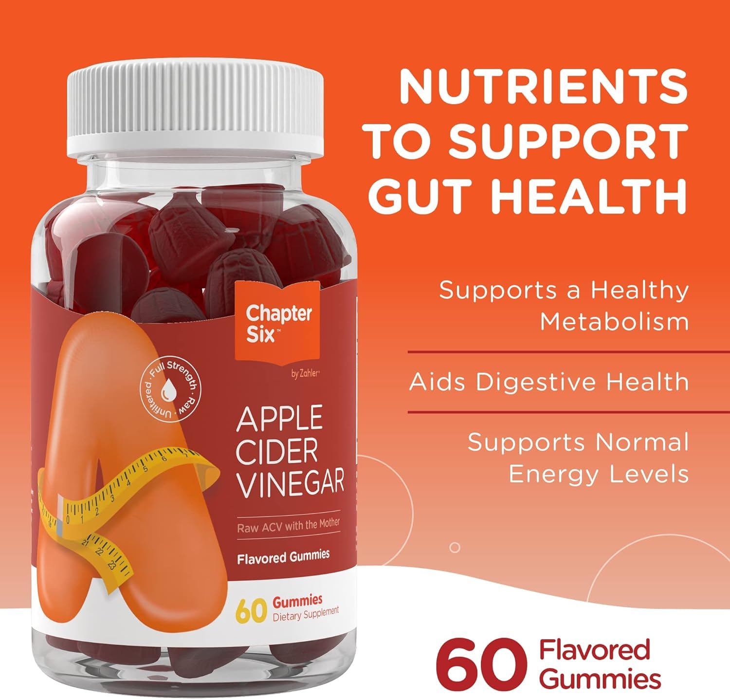 Zahler Chapter Six Apple Cider Vinegar Gummies packaging showcases kid-friendly, gluten-free goodness