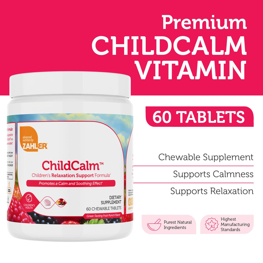 Zahler ChildCalm ingredients list highlighting magnesium and vitamins.