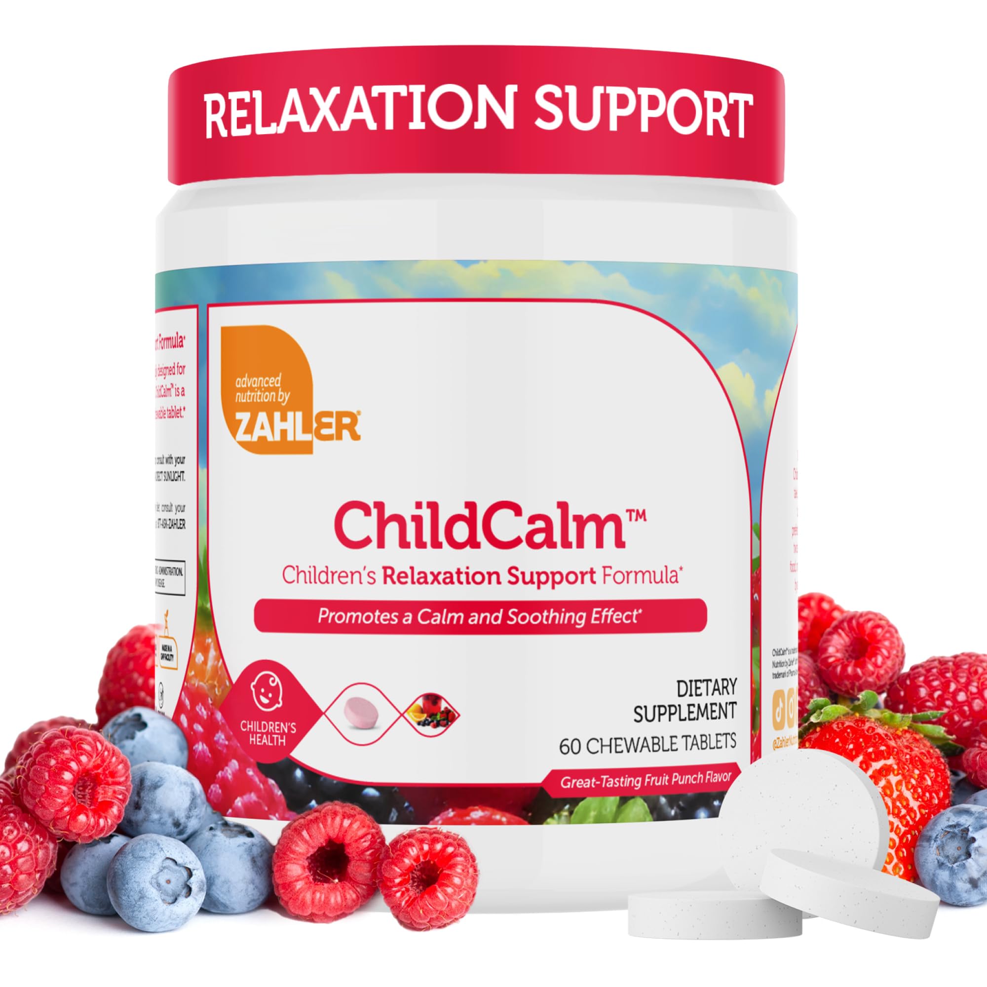 Zahler ChildCalm fruit-punch chewables front label for kids' mood support