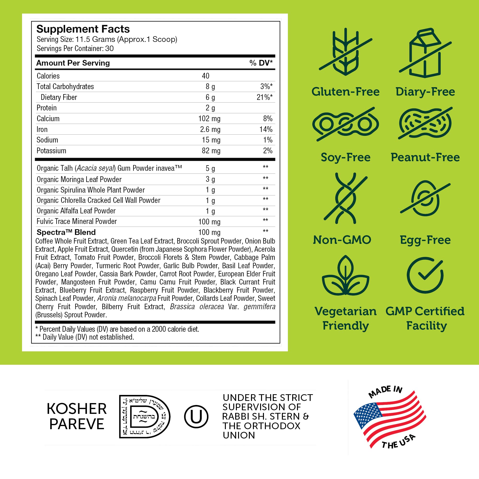 Zahler Core Greens Kosher certification visible on label