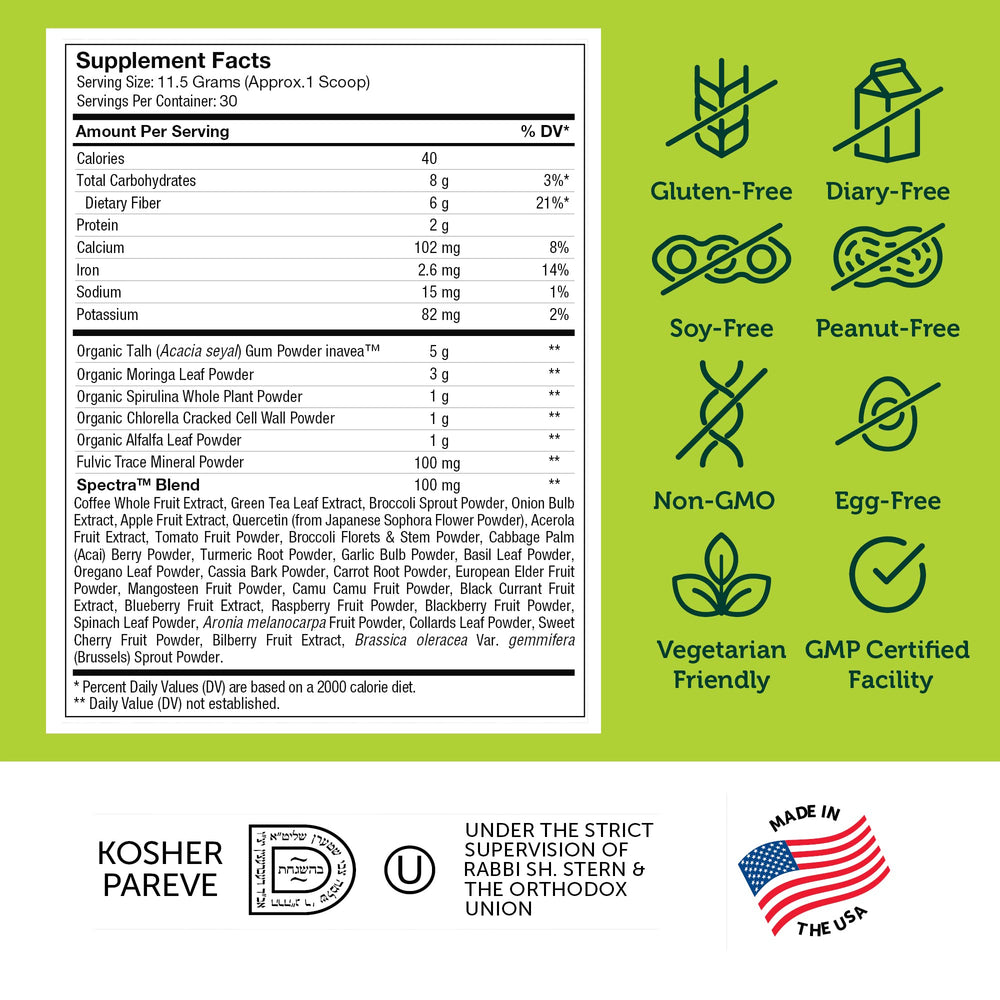 Zahler Core Greens Kosher certification visible on label