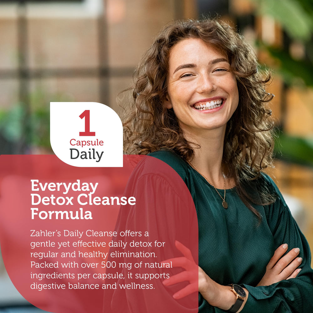 Packaging notes Non-GMO gluten free and dairy free for Zahler Daily Cleanse.