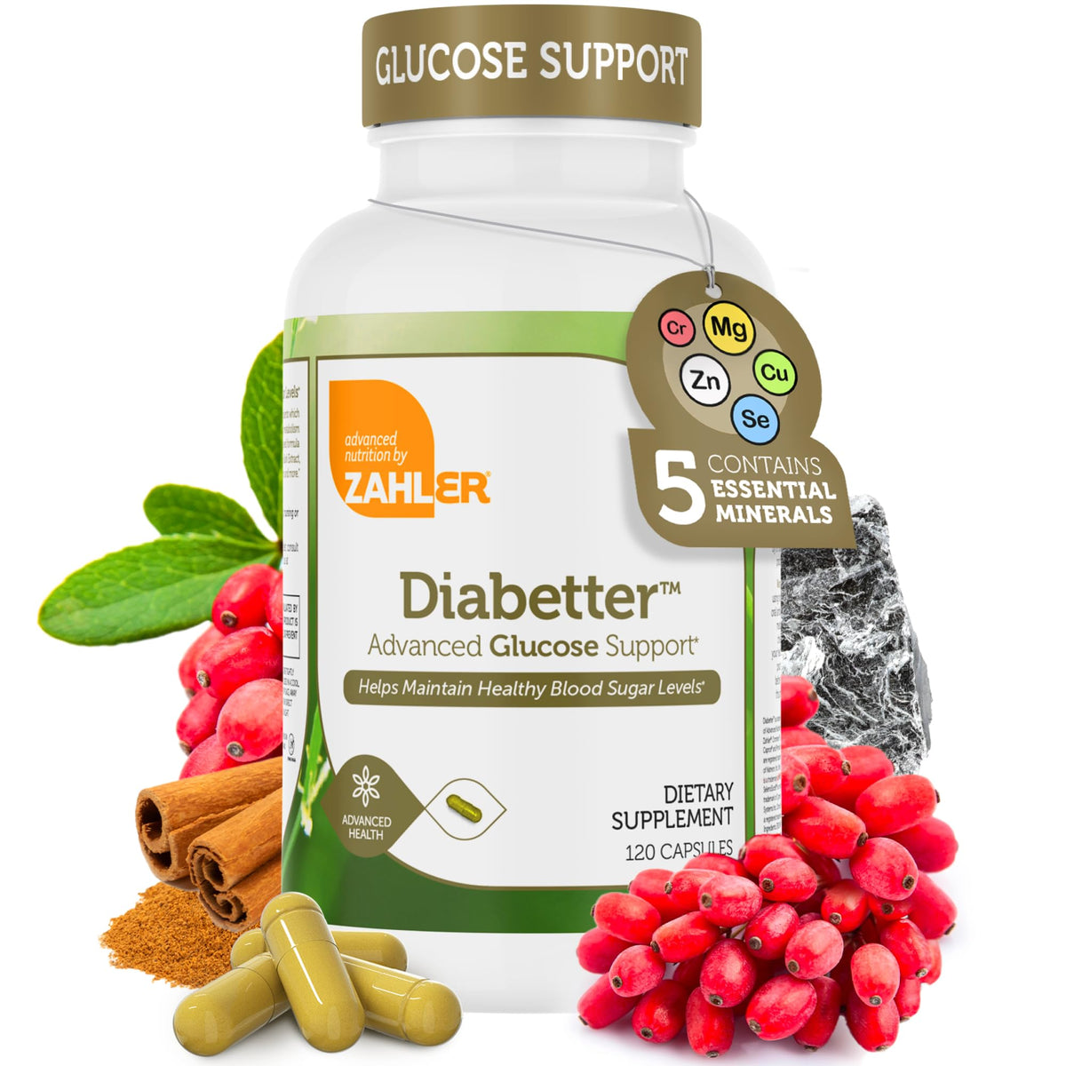 Zahler Diabetter bottle front showing the glucose support supplement.