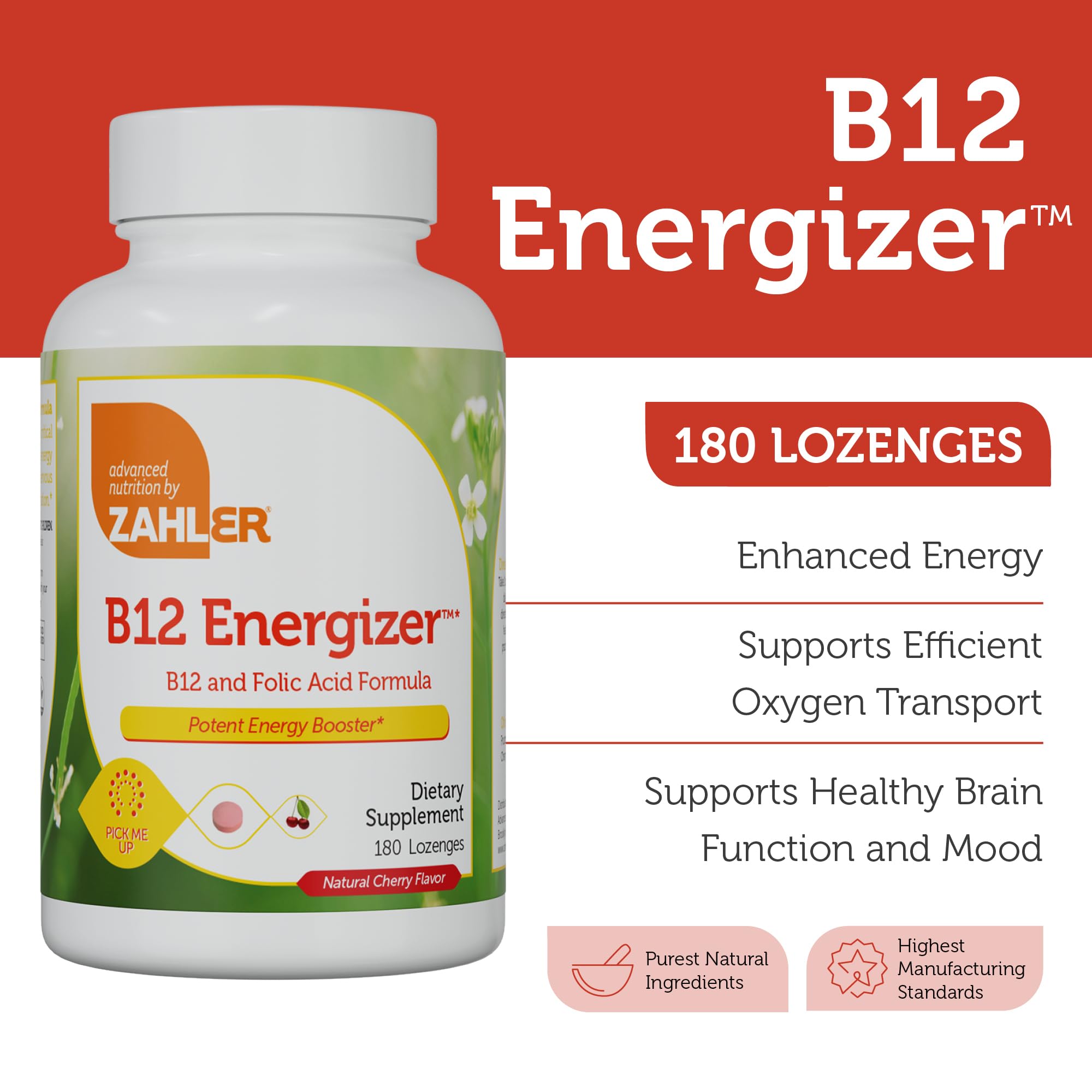 Zahler Energizer B12 cherry flavor lozenge ready to boost a busy day.