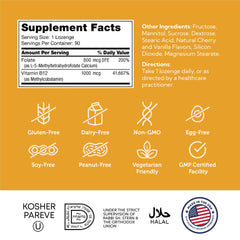 Zahler Energizer bottle shows B12 and folate content per lozenge.