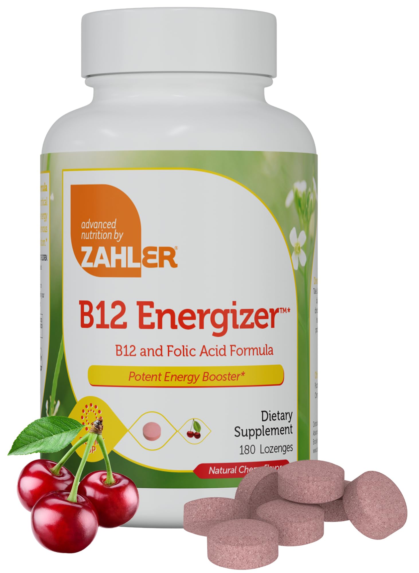 Zahler Energizer B12 lozenge dissolving on tongue for quick energy support.