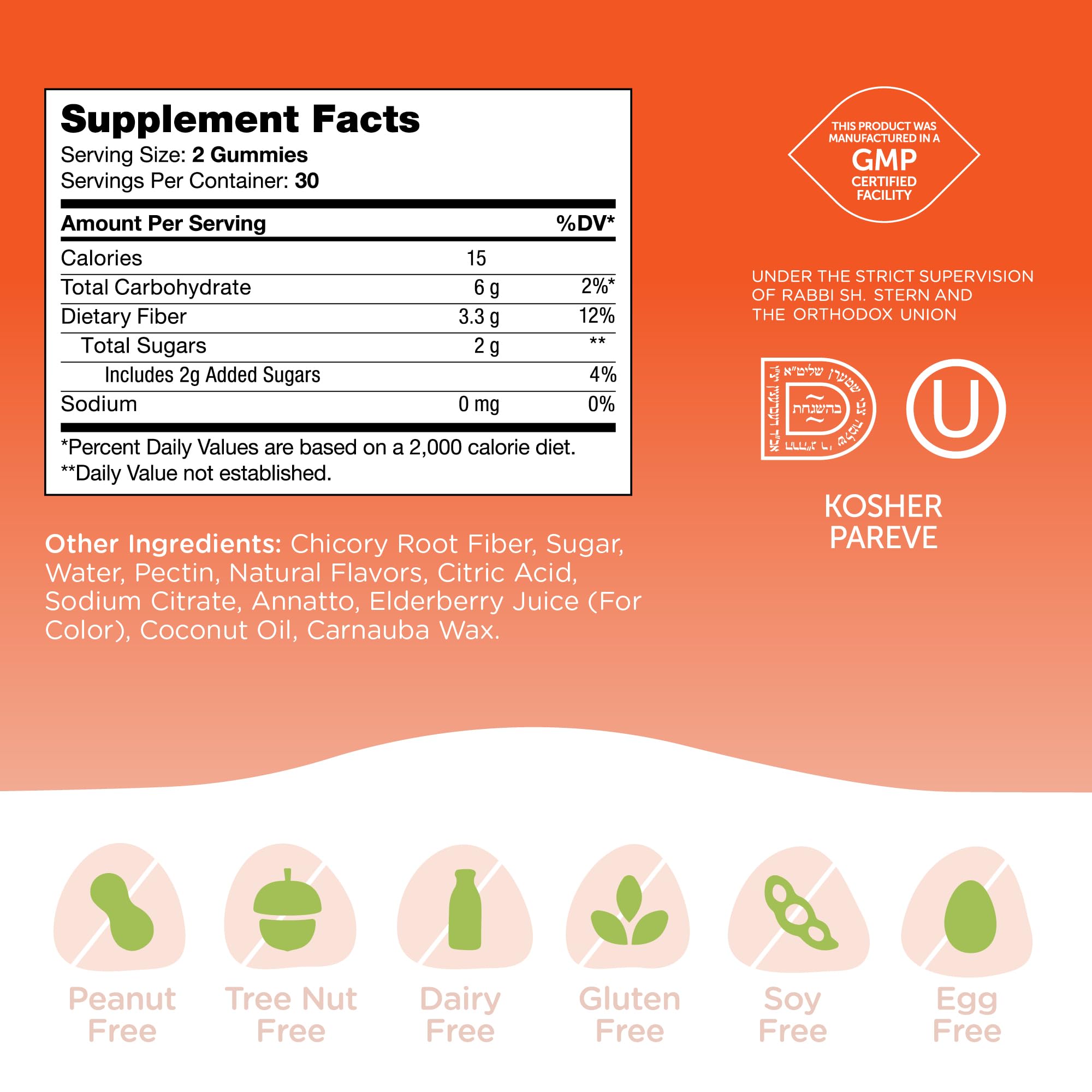 Zahler label close-up shows chicory fiber and non-GMO ingredients