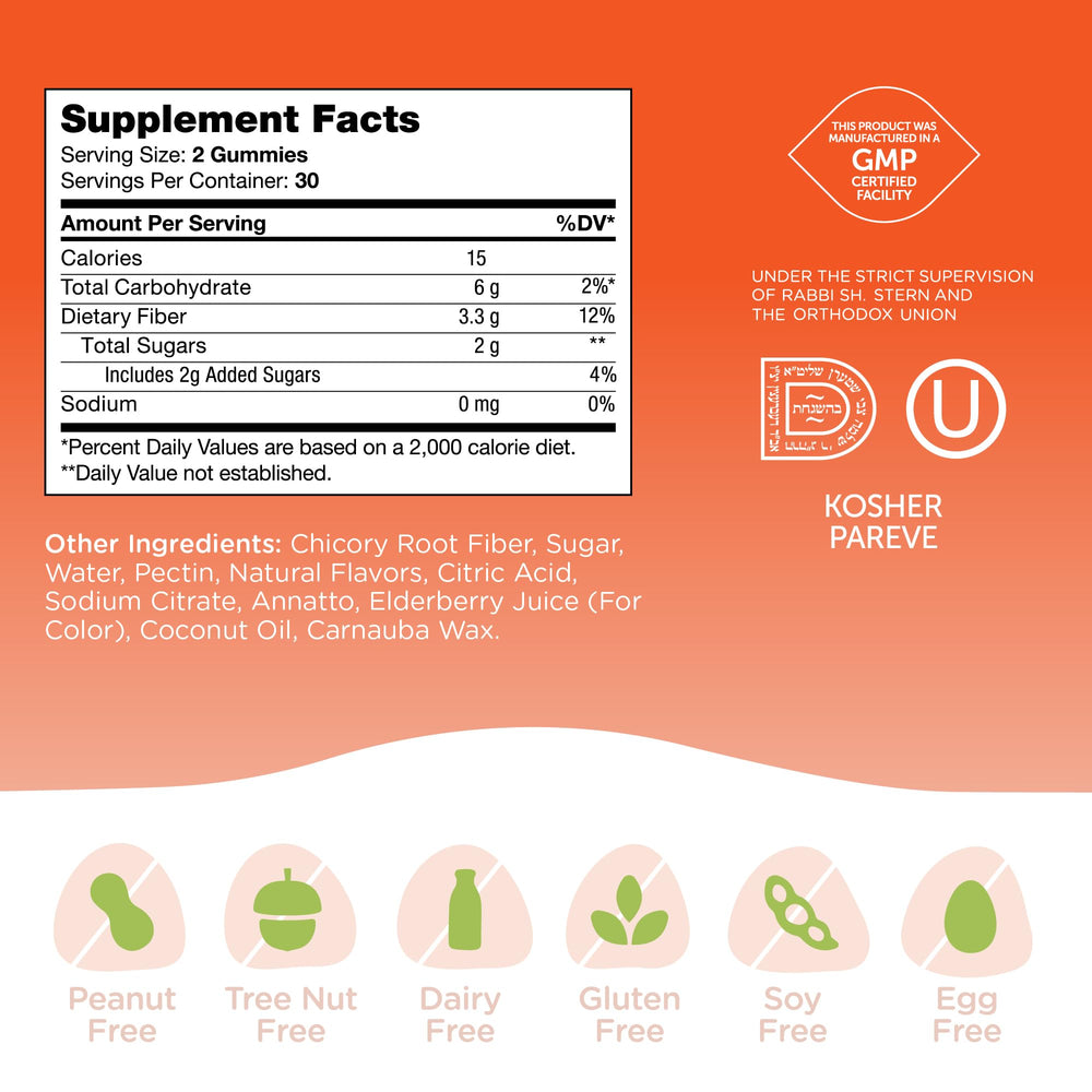 Zahler label close-up shows chicory fiber and non-GMO ingredients