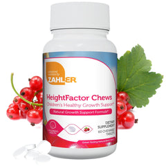 Zahler HeightFactor chews bottle front showing berry flavor and growth support.