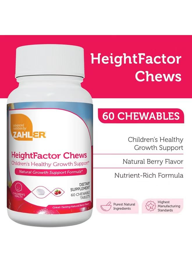 HeightFactor berry-flavored chews designed for kids aged 4+ daily routine.