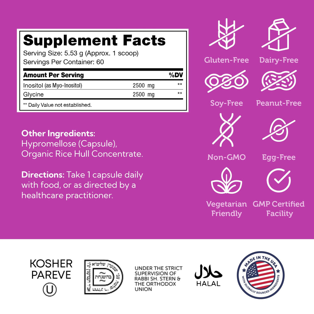 Zahler Inositol capsules close-up, showing easy-to-swallow form