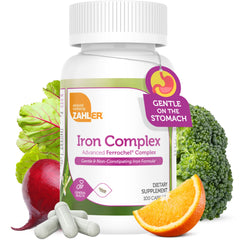Zahler Iron Complex bottle cap close-up showing easy-to-swallow capsules