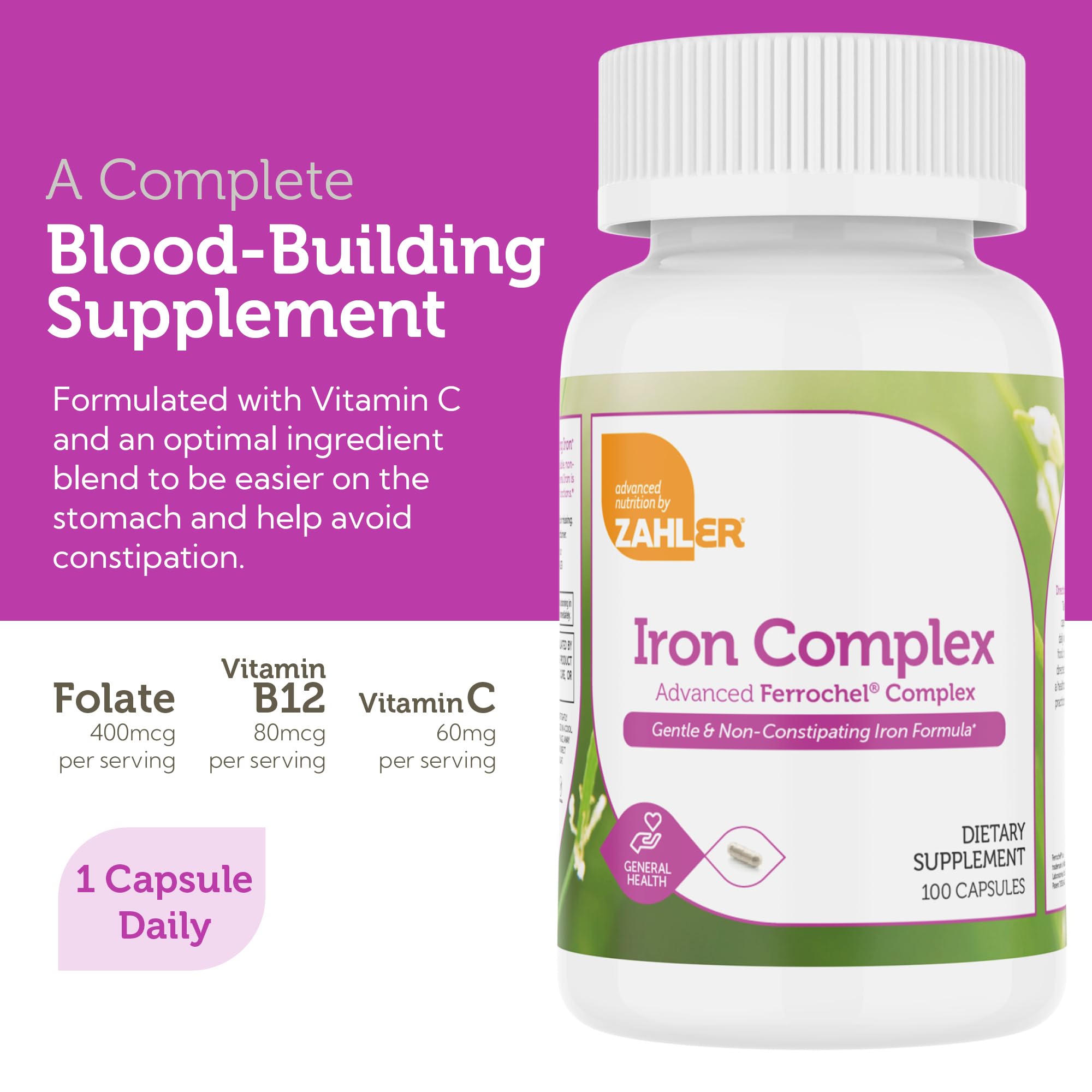 Zahler Iron Complex on a kitchen counter, suggesting simple daily routine