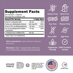 Zahler Iron Complex label close-up highlighting ferrochel iron and essential vitamins.