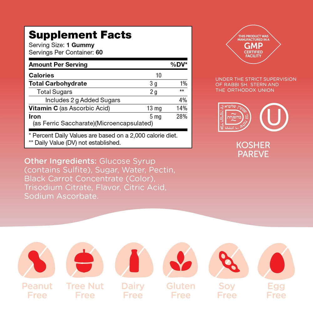 Kid-friendly chewable iron supplement from Zahler on a kitchen counter.