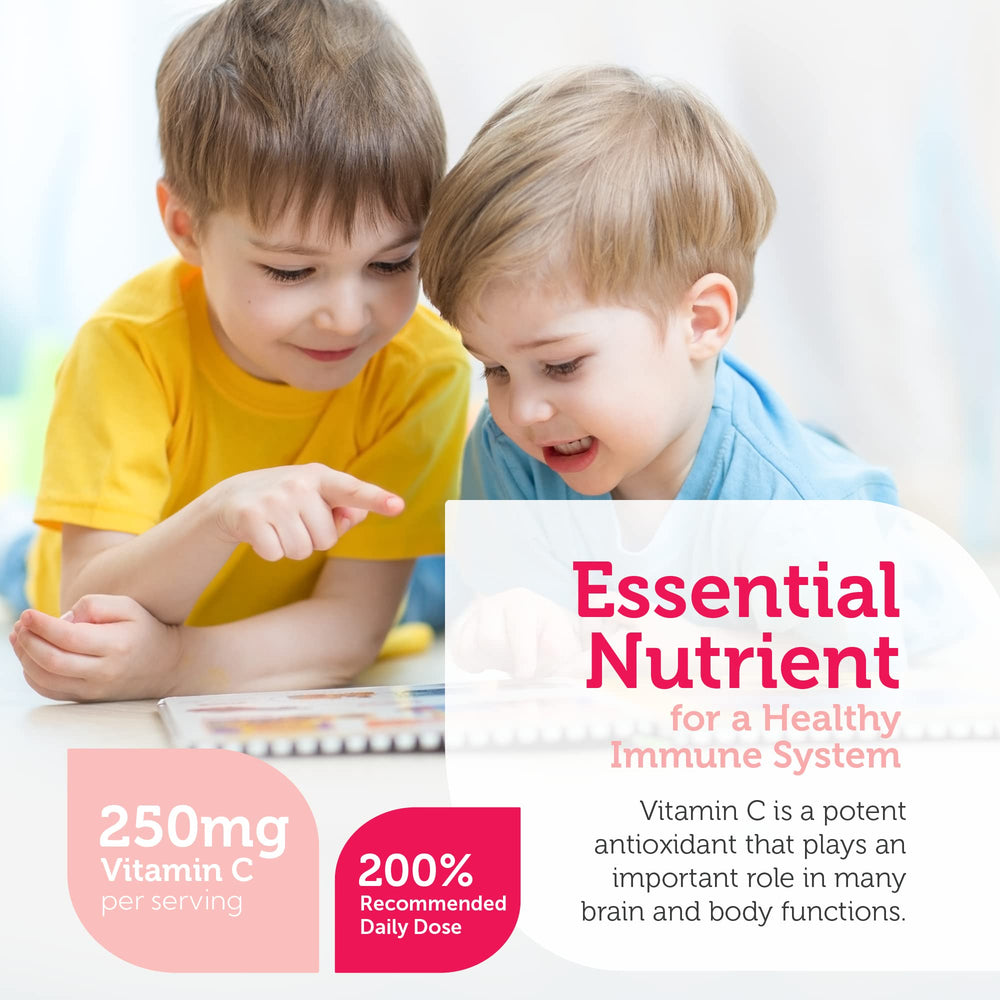 Zahler Junior C Advanced kid taking tablet; convenient daily vitamin C for growing children.