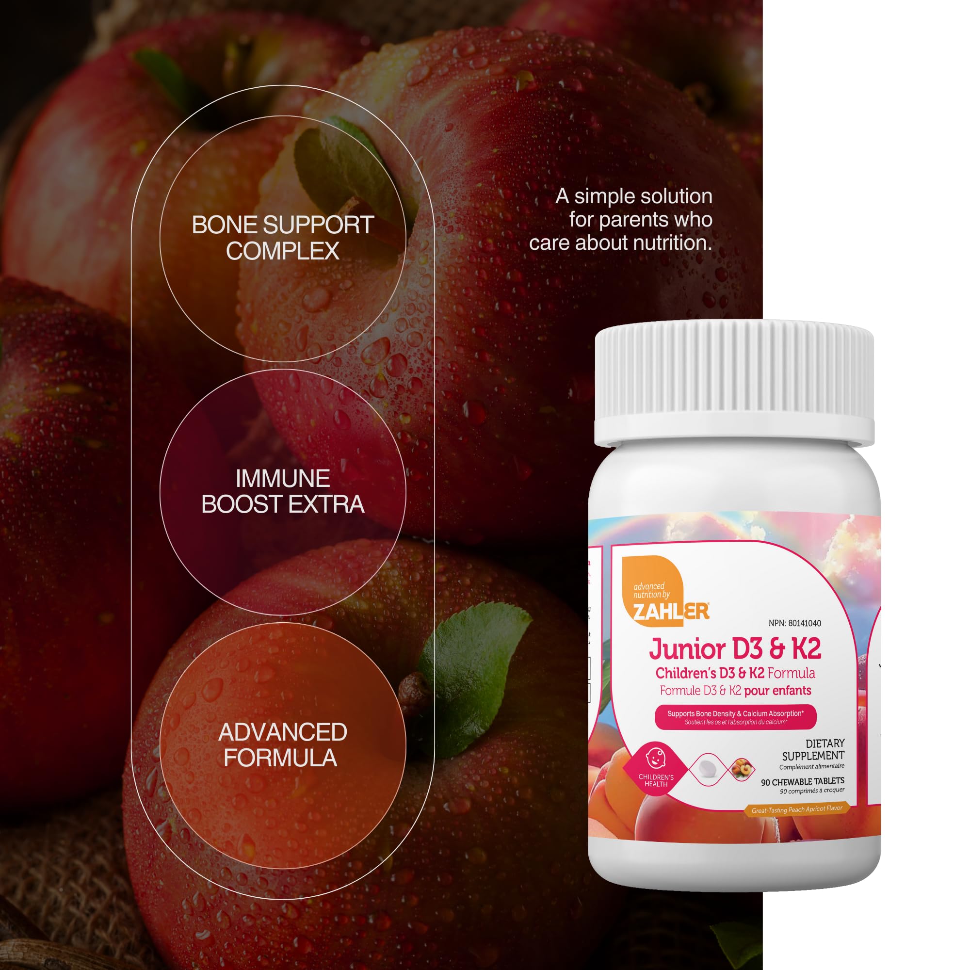 Zahler Junior D3 K2 chewables close-up of textured tablet hints at flavor