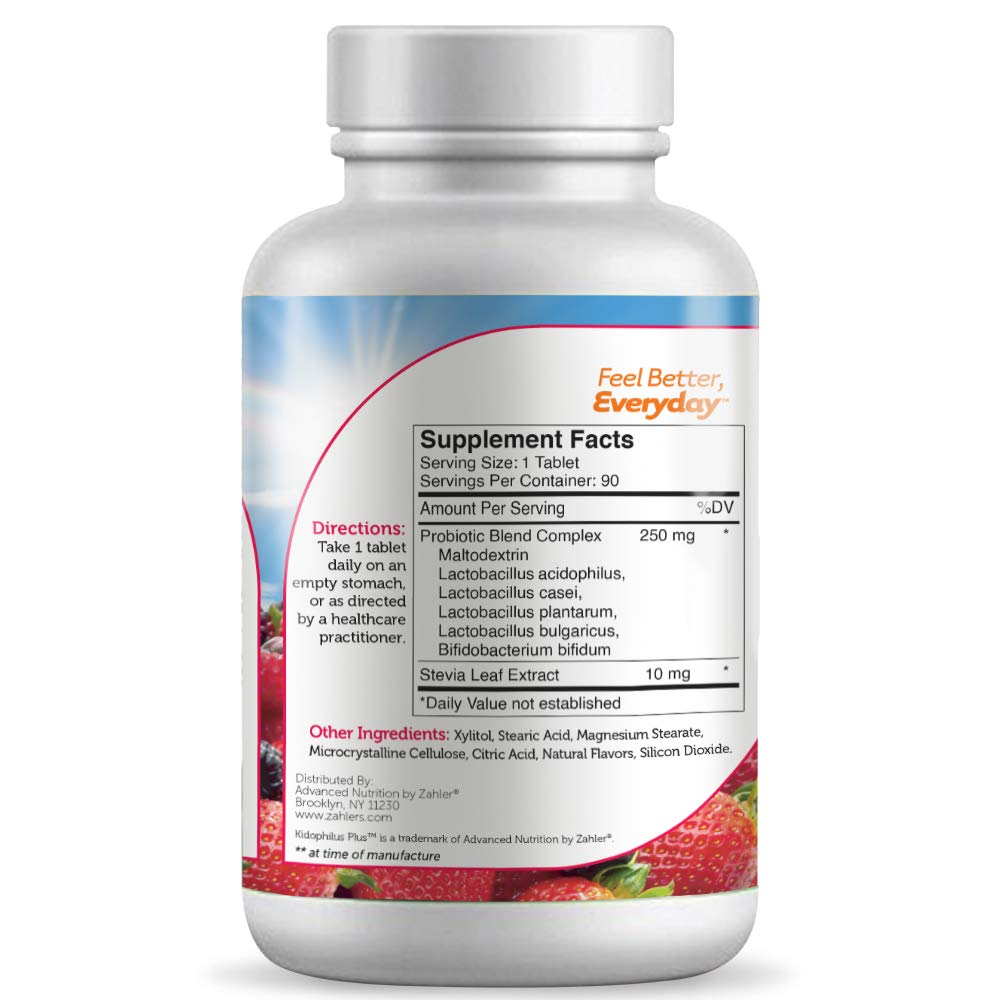 Zahler Kidophilus kosher-certified seal highlights trusted probiotic for families.
