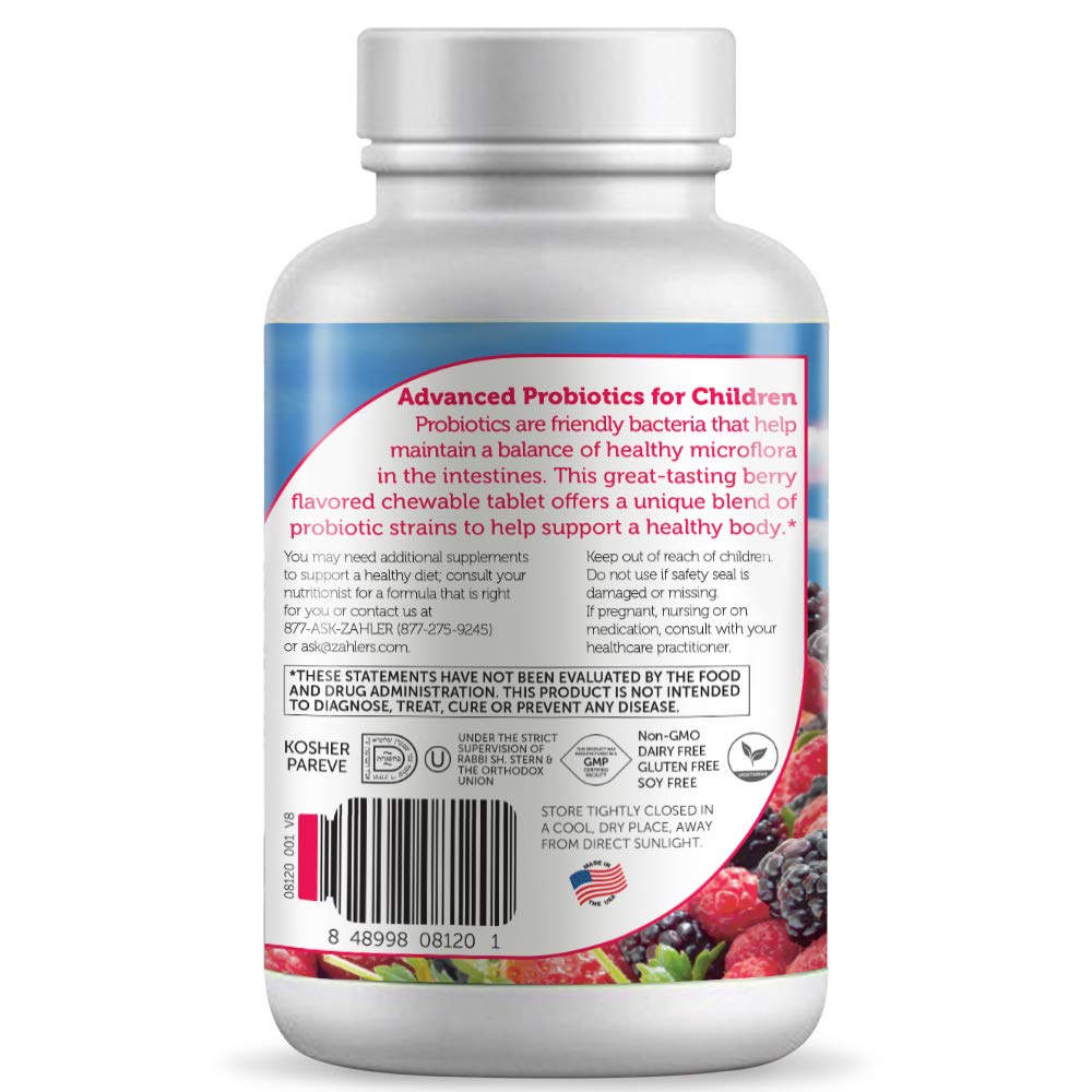 Zahler Kidophilus bottle emphasizes probiotic strains supporting digestion.