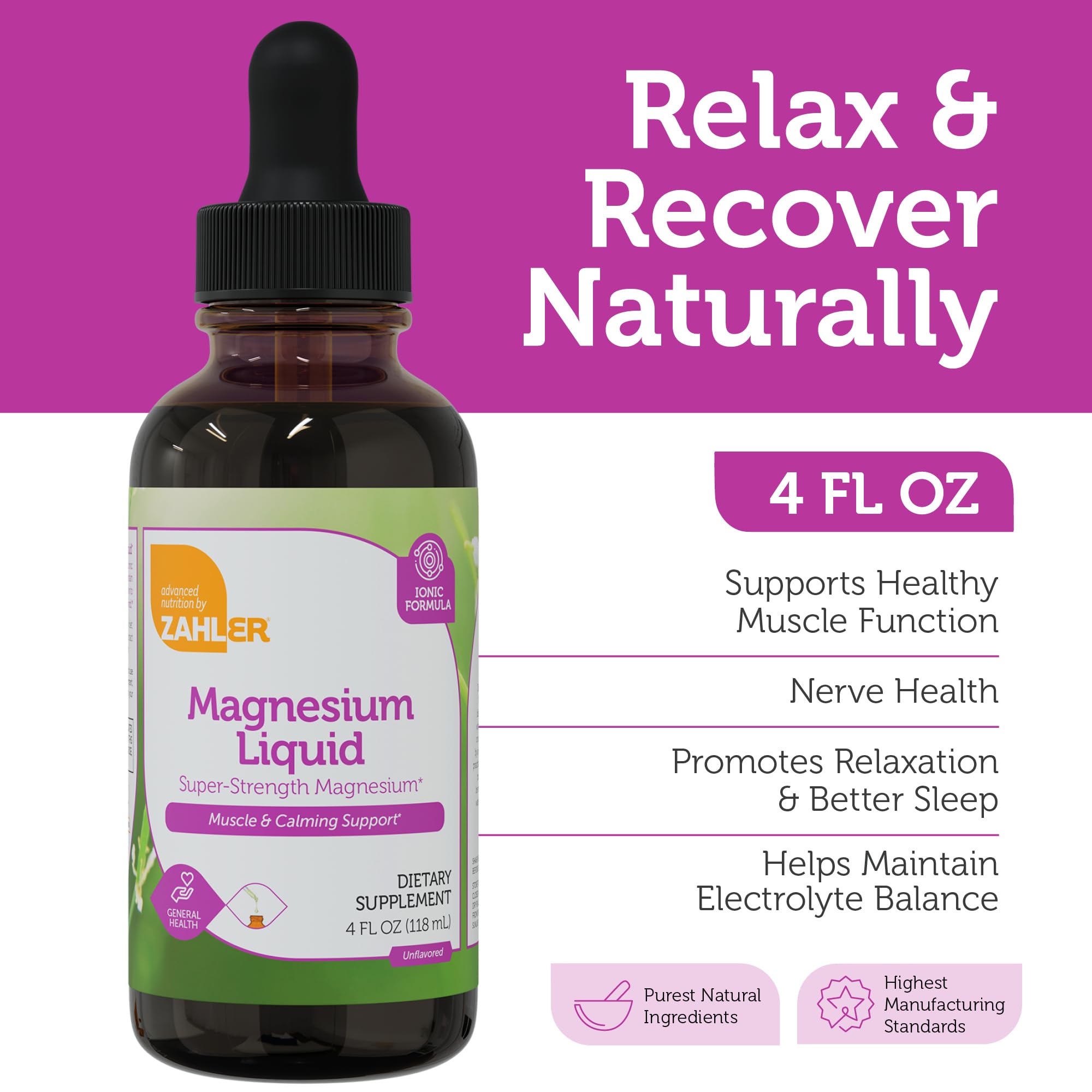 Zahler magnesium-liquid dropper pour for convenient, controlled dosing after activity