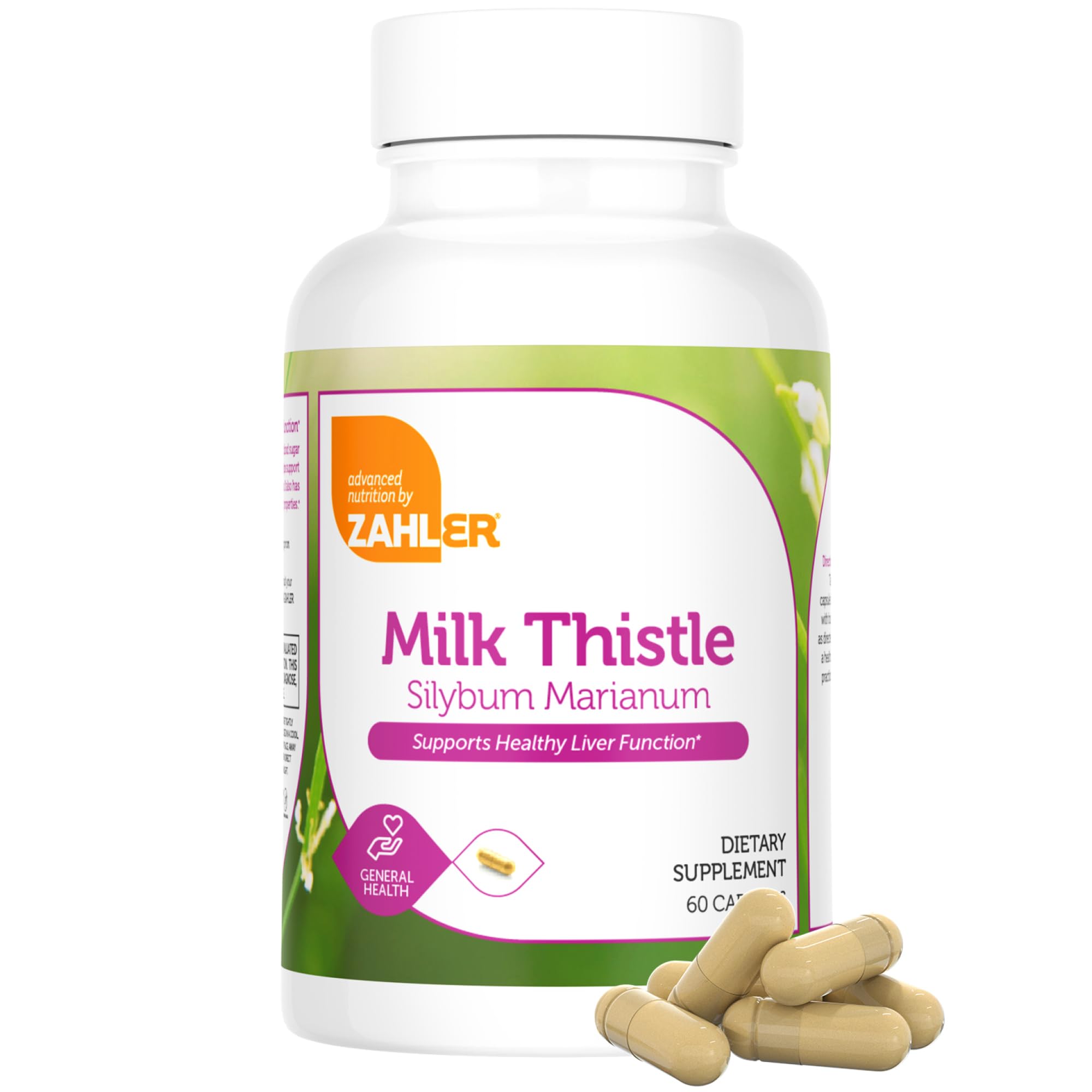 Zahler Milk Thistle bottle side view shows easy daily use.