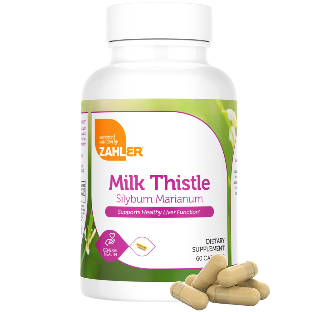 Zahler Milk Thistle bottle side view shows easy daily use.