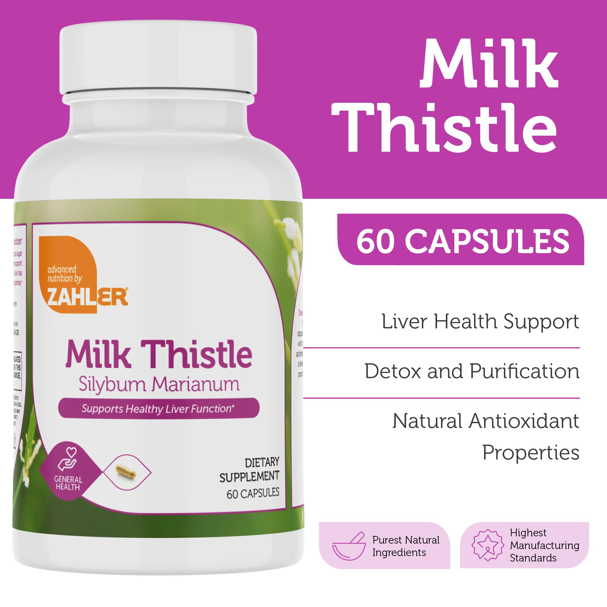 Zahler Milk Thistle label close-up highlights silymarin content.