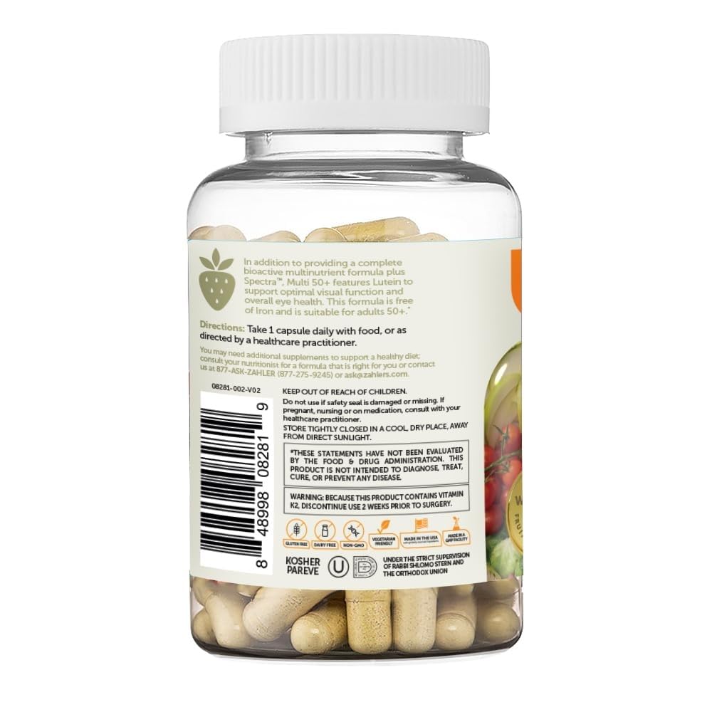 Zahler Multivitamin 50+ eye health visuals indicating lutein support for visual function