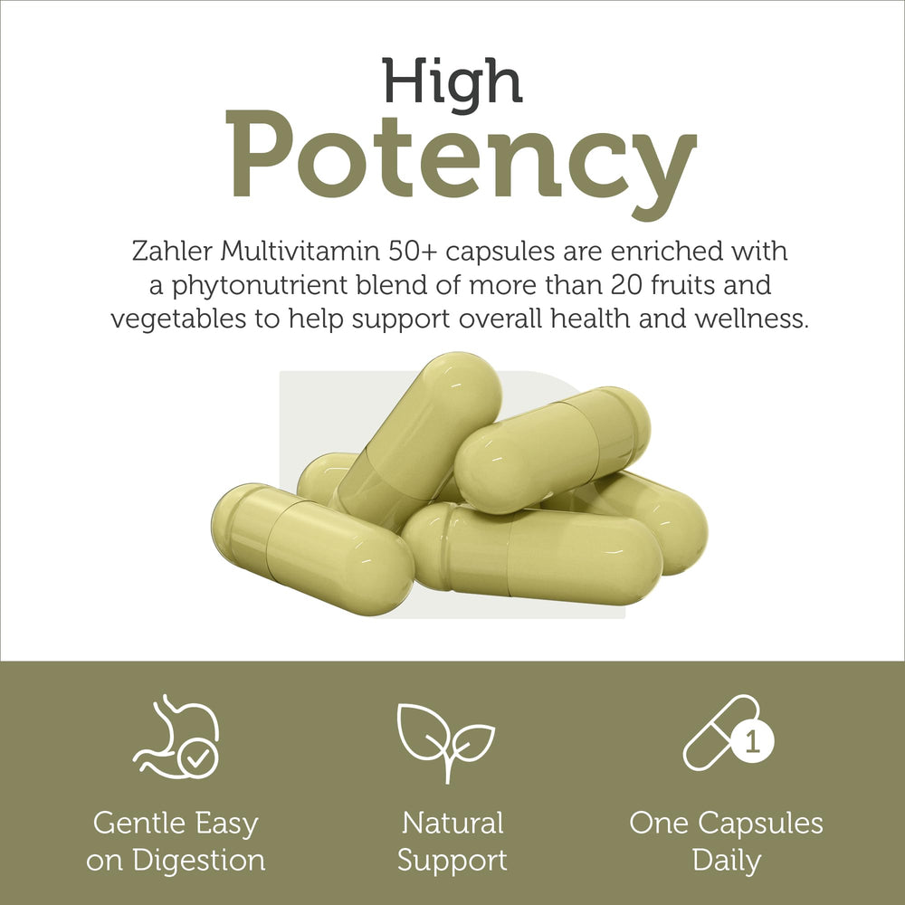 Zahler 50+ multivitamin produced in USA GMP-certified facilities