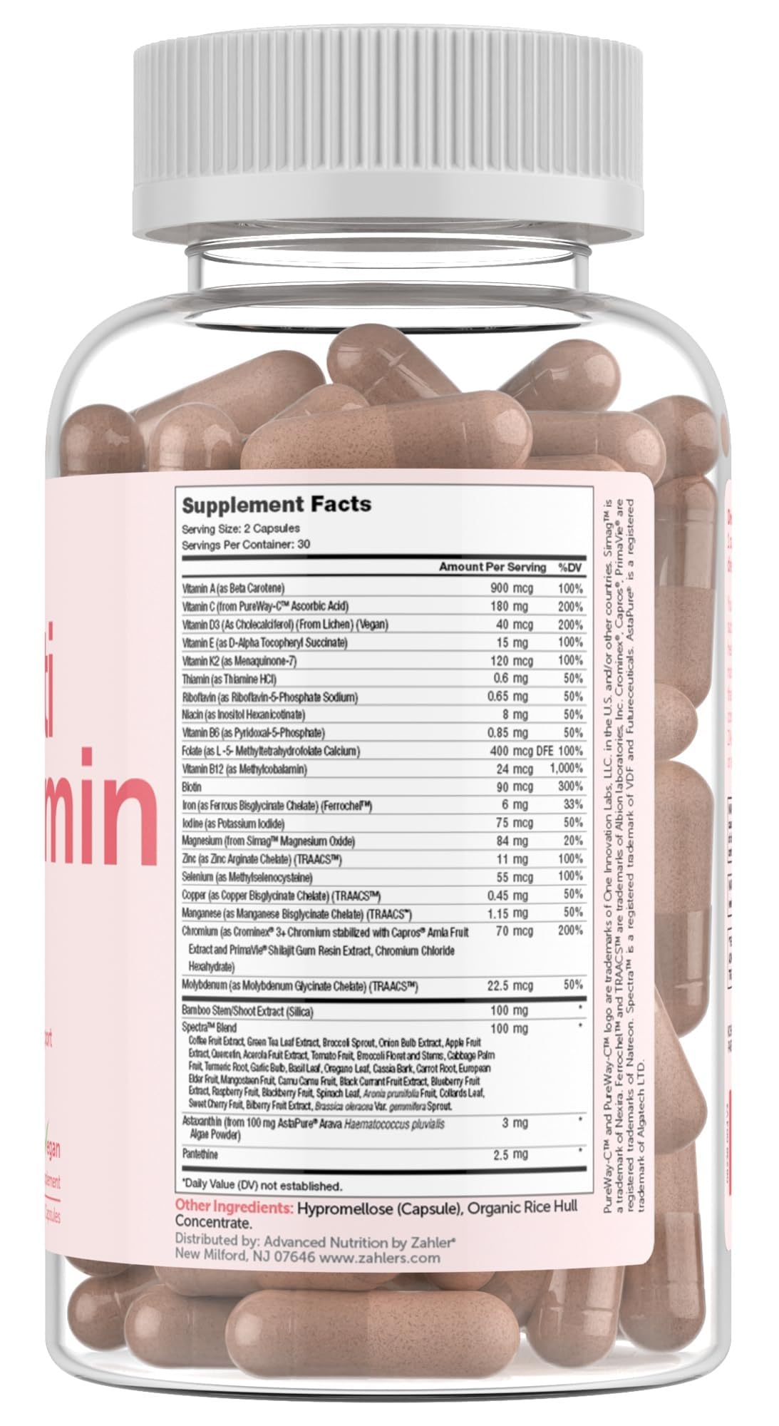 Zahler Multivitamin Beauty tablets close-up highlighting easy-to-take capsules